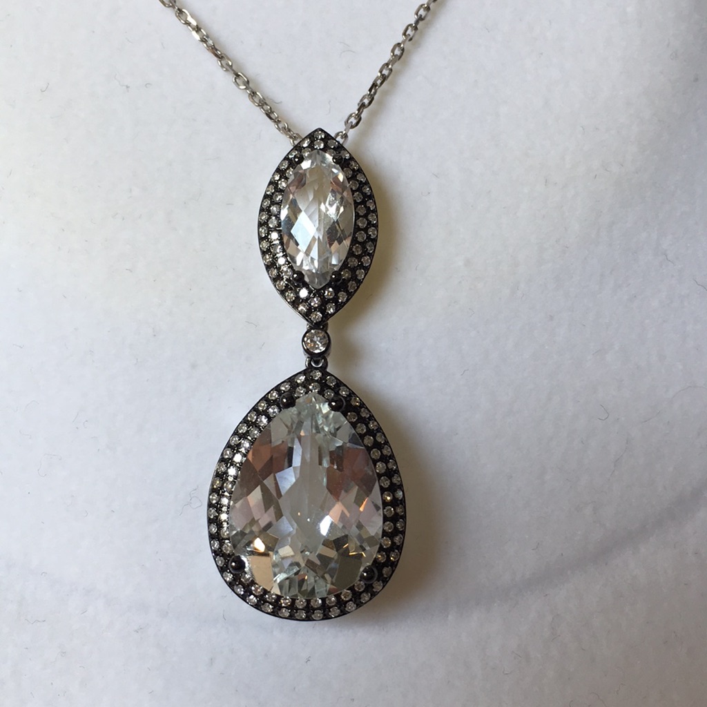White Topaz Pendant With Pave Accents